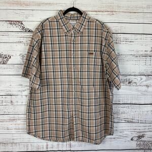Mens Carhartt Brown Plaid Casual Short Sleeve Button Up Shirt Work Cotton 2XLT